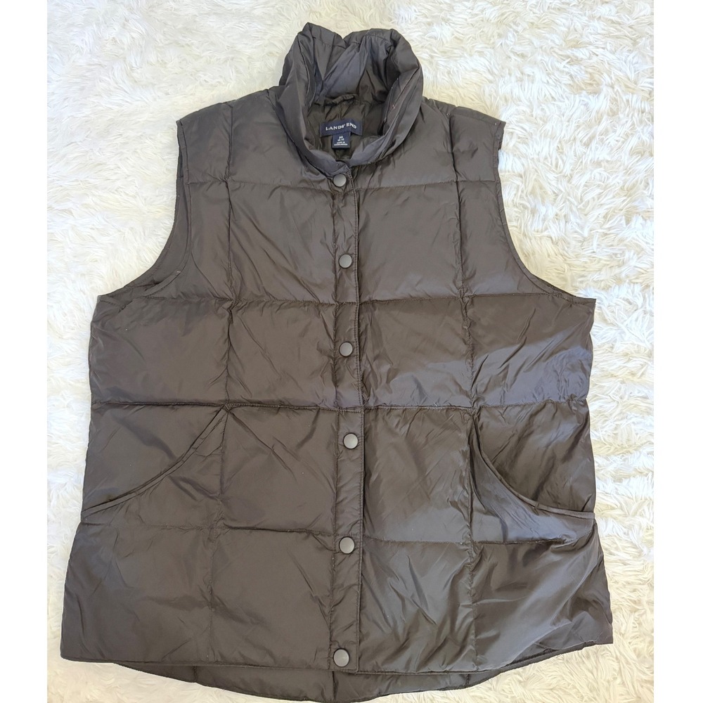 Lands' End Black Down Puffer Vest Women's M Snap Front Nylon Outerwear Gorpcore